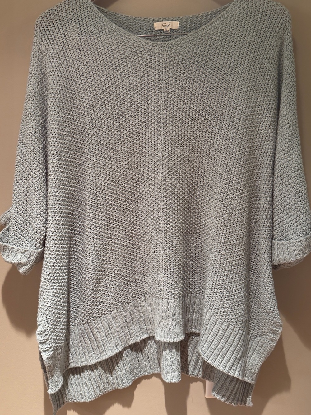 easel oversized Light sage grey Scoop Neck open Knit Pullover M